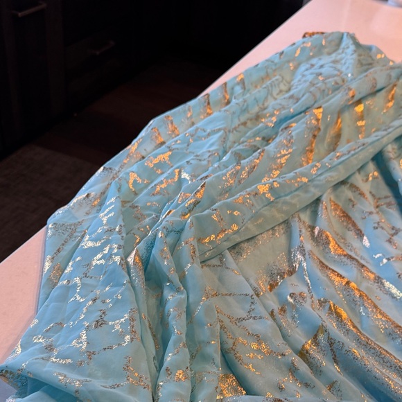 Chic Aqua and Gold Maxi Dress back sash attached goddess look ,Generous sizing - Picture 11 of 11